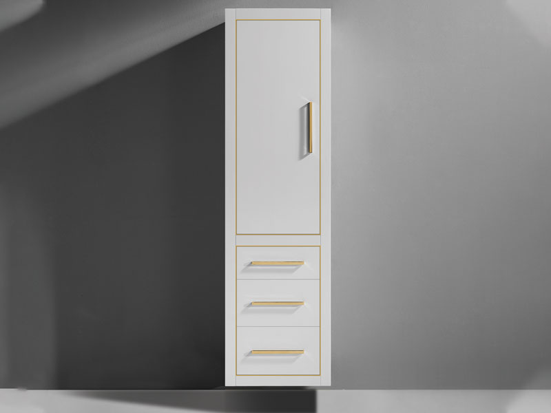 Wall Hung Linen Cabinet Collection in white with brass inlay